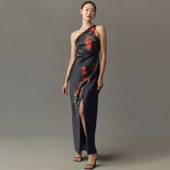 BHLDN | Dylan Stretch Satin One-Shoulder Side-Slit Maxi Dress | NWT - Picture 1 of 5